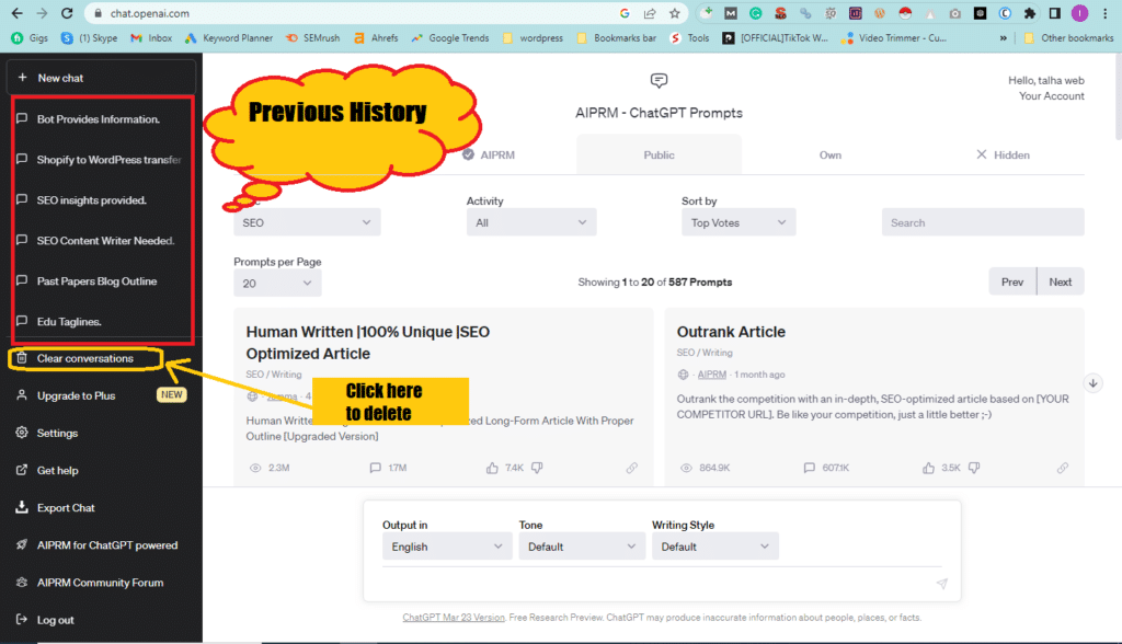 Does Chat GPT save history?